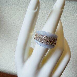 Sterling Silver Blue Lace Agate 14K Gold Clad Band Ring